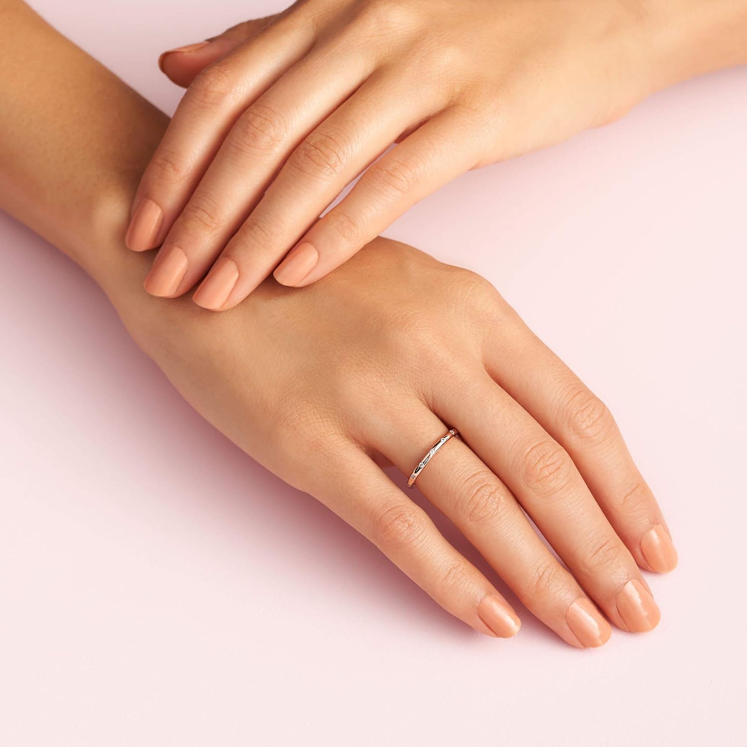 Pandora Simple Sparkling Band Ring - Stackable Rose Gold Ring for Women - 14k Rose Gold-Plated Rose with Cubic Zirconia - Size 8.5