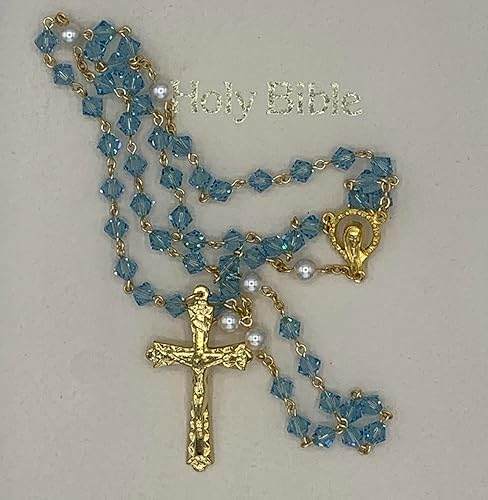 Vista 8 de Rosario de oración católica de cristal austriaco y piedras preciosas - Incluye bolsa de rosario, cómo rezar el rosario, significado de la piedra