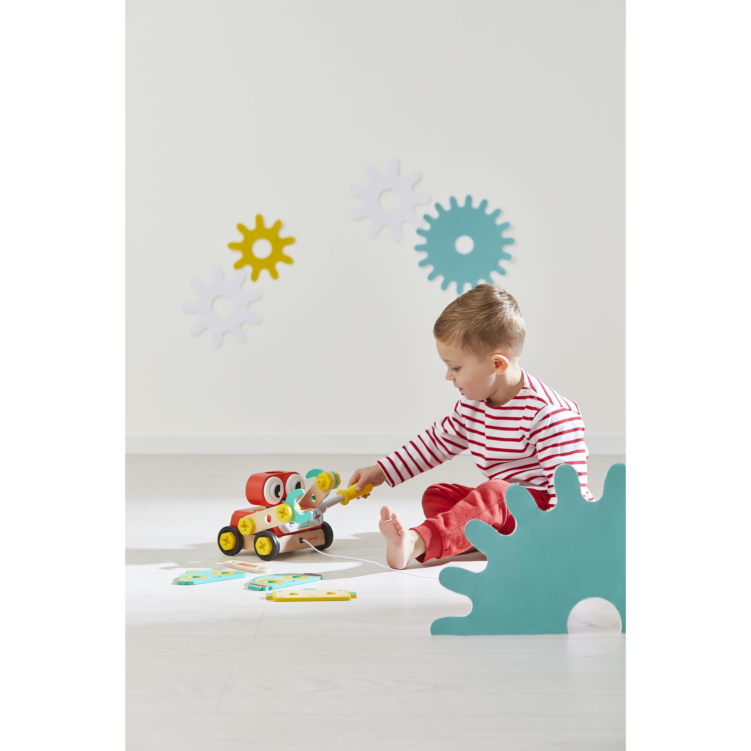 Janod - Mon Premier Jeu de Construction - Robot en Bois à Construire - 42 Pièces + 4 Cartes Modèles - Stimule Imagination et Motricité - Dès 2 Ans