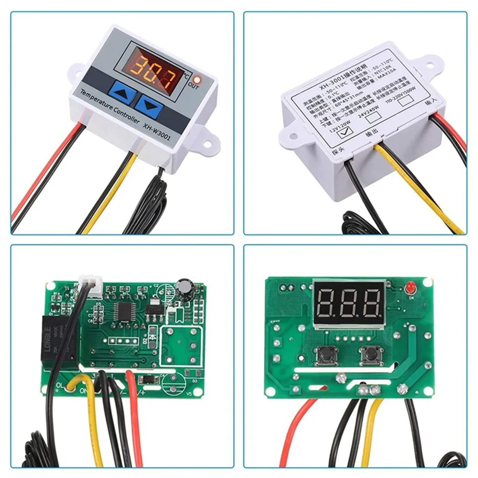4 szt. XH-W3001 cyfrowy moduł regulatora temperatury przełącznik termostatu wodoodporna sonda elektroniczny termostat 12 V 10 A 120 W