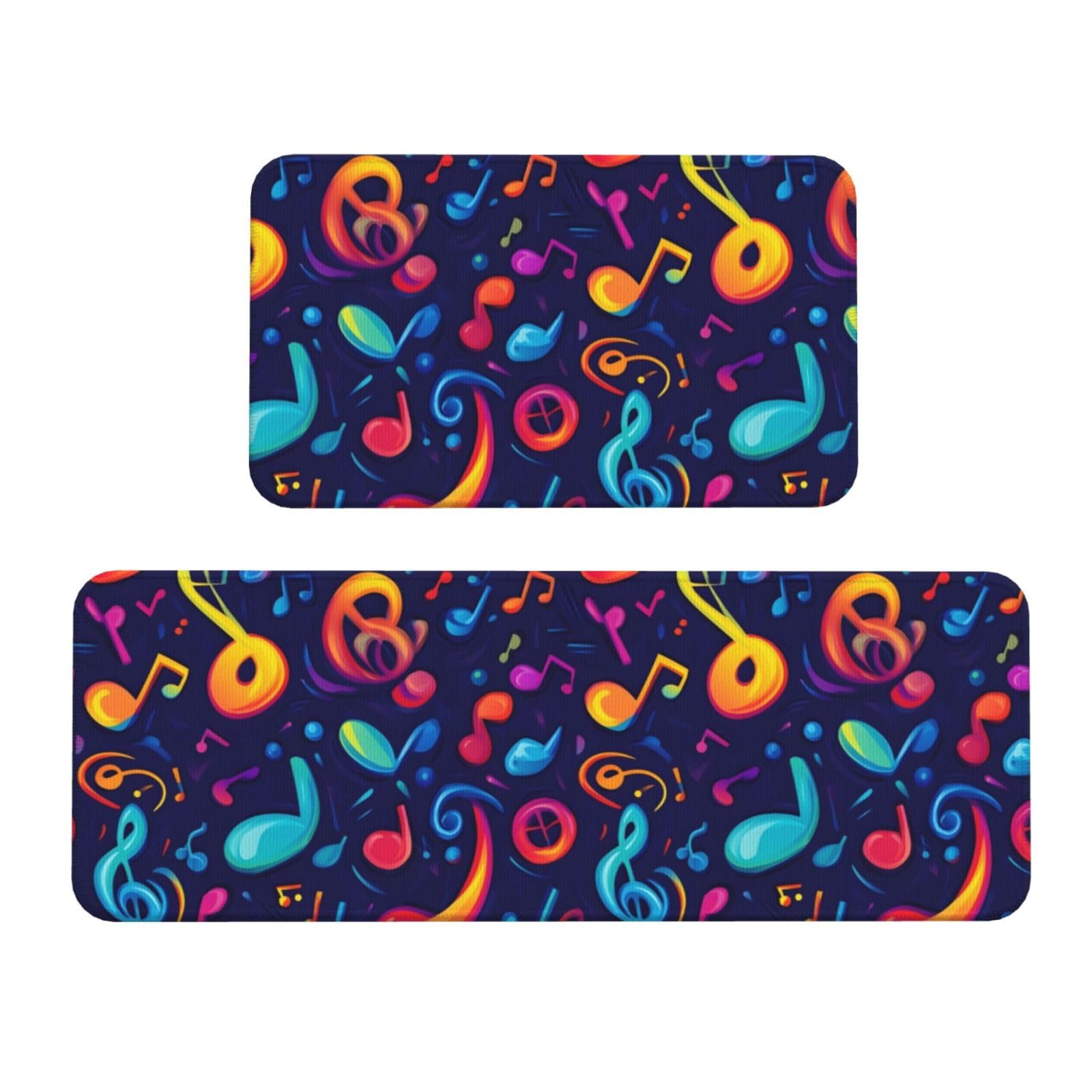 GVYGVY Antifatigue Kitchen Mats for Floor 2 Piece - Colorful Music Notes Print Kitchen Rugs Washable, Non Slip Runner Rug Standing Mat for Office/Bathroom/Laundry/Home Decor and Accessories