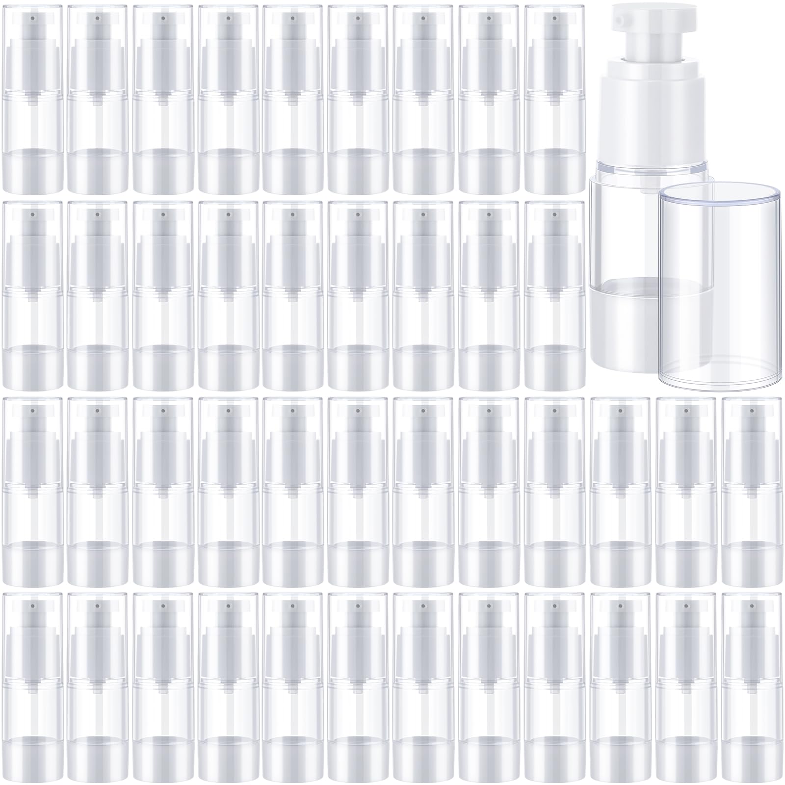Yaomiao50 Pcs Airless Pump Bottle Refillable Moisturizer Container Pump Travel Size Foundation Container Empty Clear Pump Bottle Vacuum Plastic Skin Care Bottle Cosmetic Lotion Dispenser, 0.5 oz