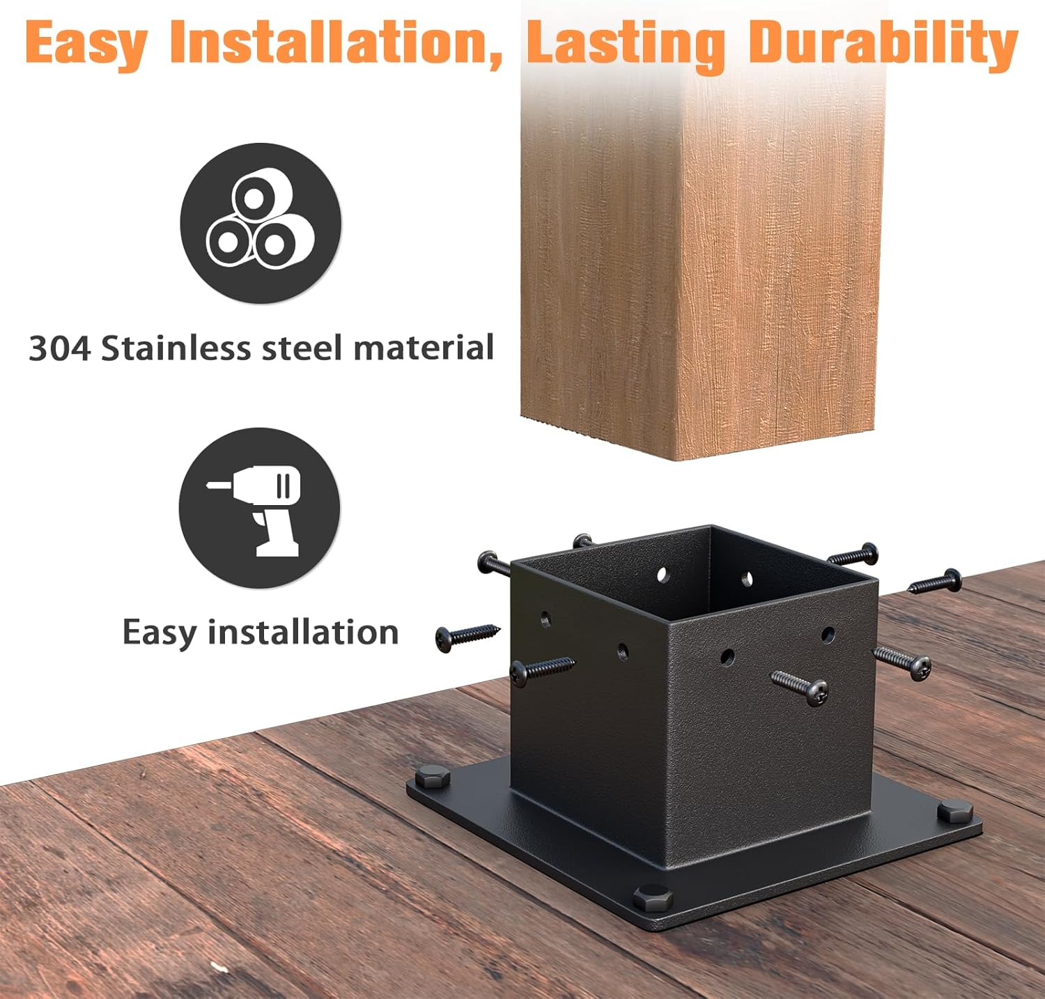 4×4"(Actual: 3.5×3.5inch) Post Stainless Steel Flange Anchor Base with Screws for Deck Railing, Black Finish (2 Pack)