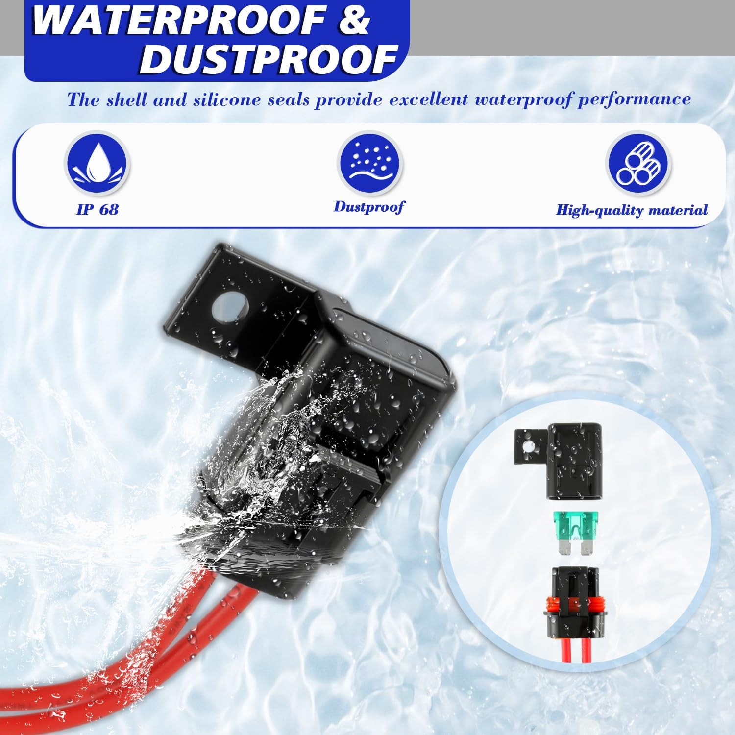 BOJACK Waterproof Inline Fuse Holder 12V with Cover, ATO/ATC Blade Fuse Holder 12AWG 30A, Automotive/Marine/Vehicle Weatherproof Protecting Circuits and Electrical Equipment(Pack of 6)