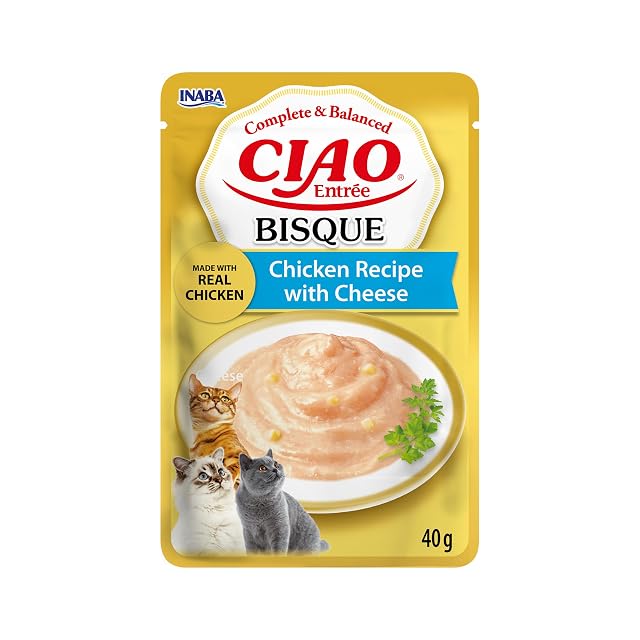 INABA Ciao Entrée Bisque, Comida Húmeda para Gatos, Comida Completa y Equilibrada con Pollo y Queso
