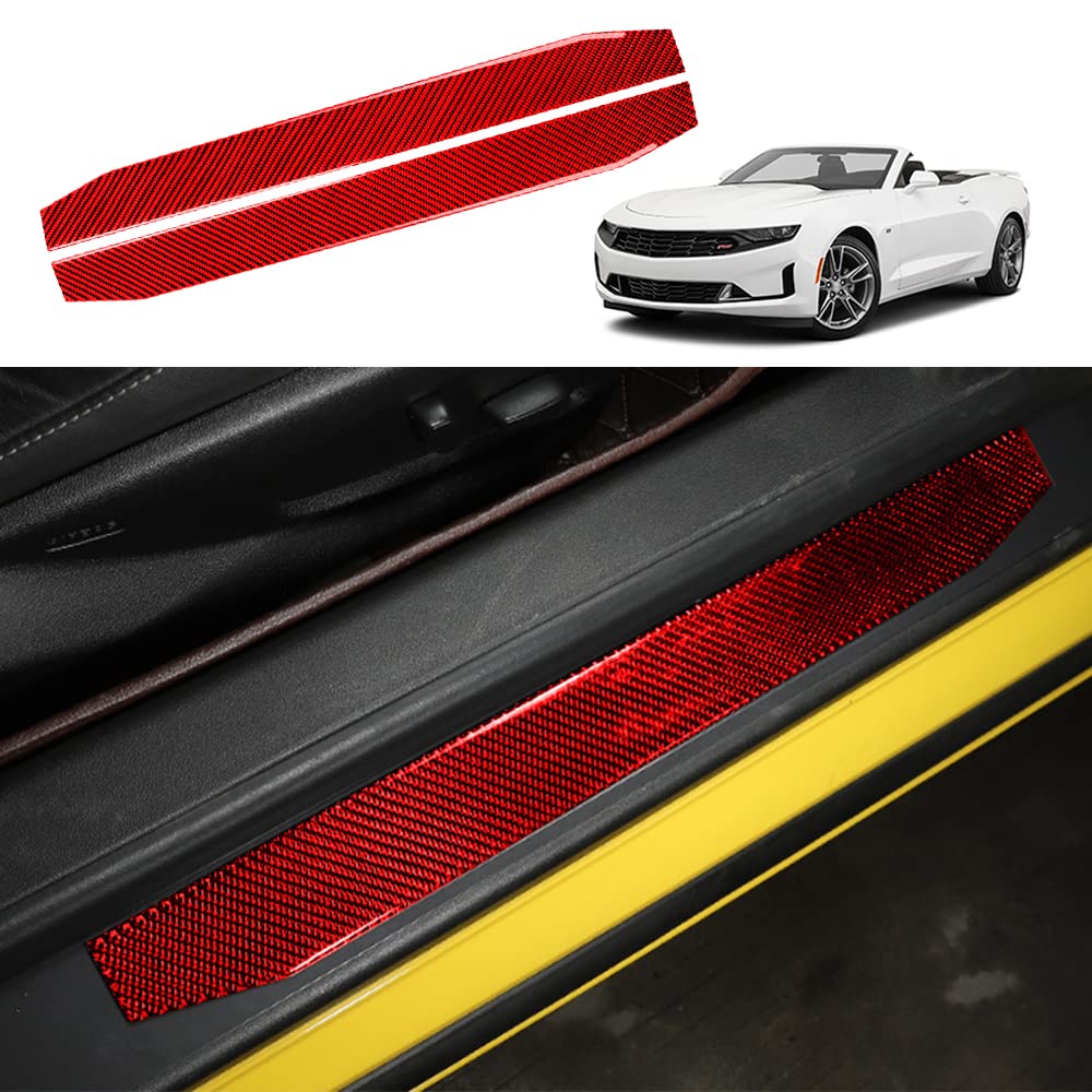 YOFAMO Carbon Fiber Door Sill Protector Sticker Decal Interior Trim Cover for Chevrolet Camaro 2016 2017 2018 2019 2020 Decoration Accessories(2PCS Red)