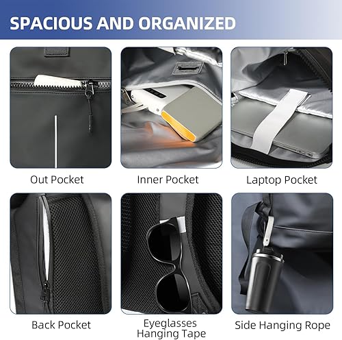 Miniatura 4 de Ajiga Mochila de viaje enrollable para hombres y mujeres, ligera, expandible, informal, para laptop de 17 pulgadas, para trabajo, negocios,