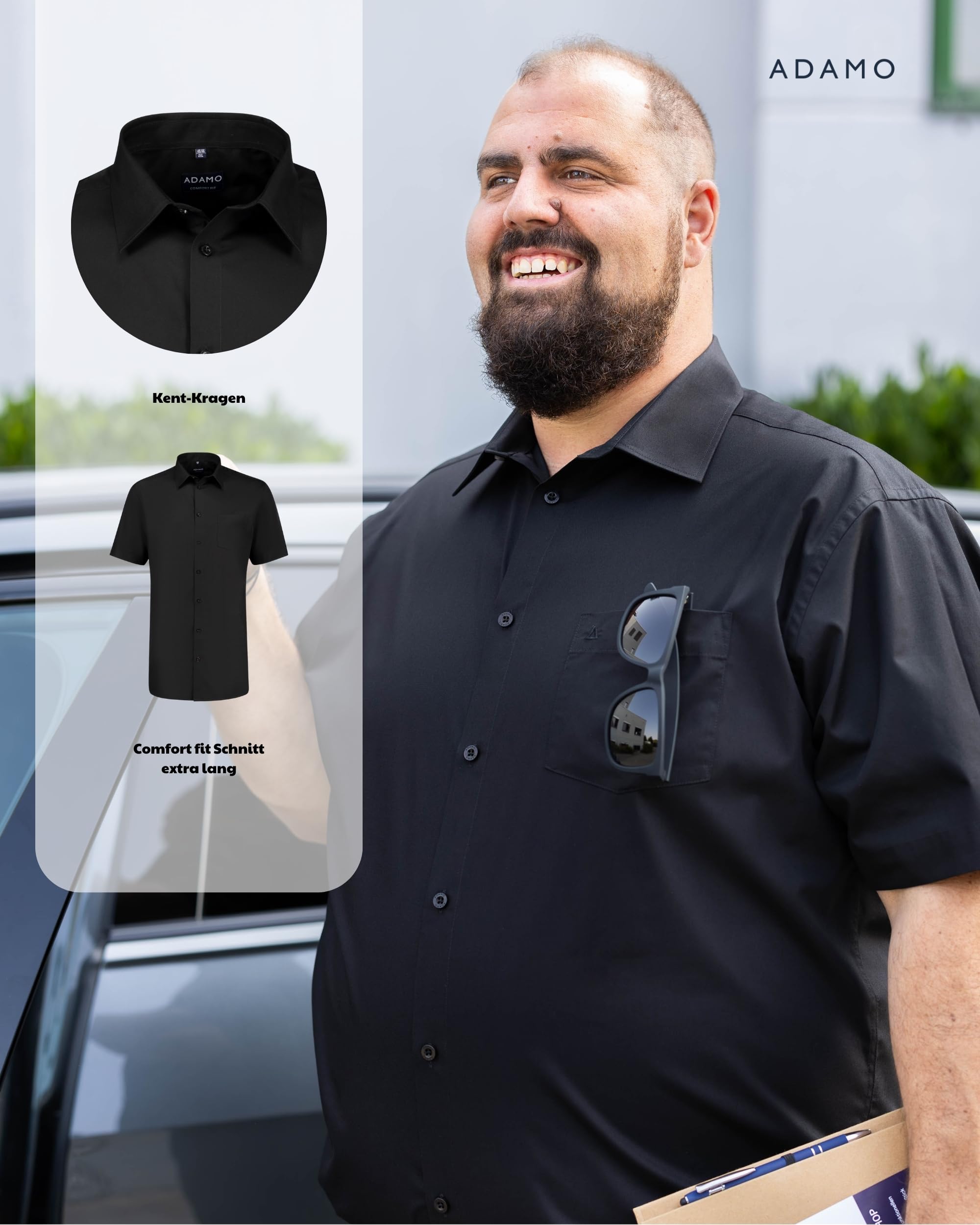 ADAMO Herren Businesshemd Kurzarm Comfort FIT Übergrößen 2XL-14XL