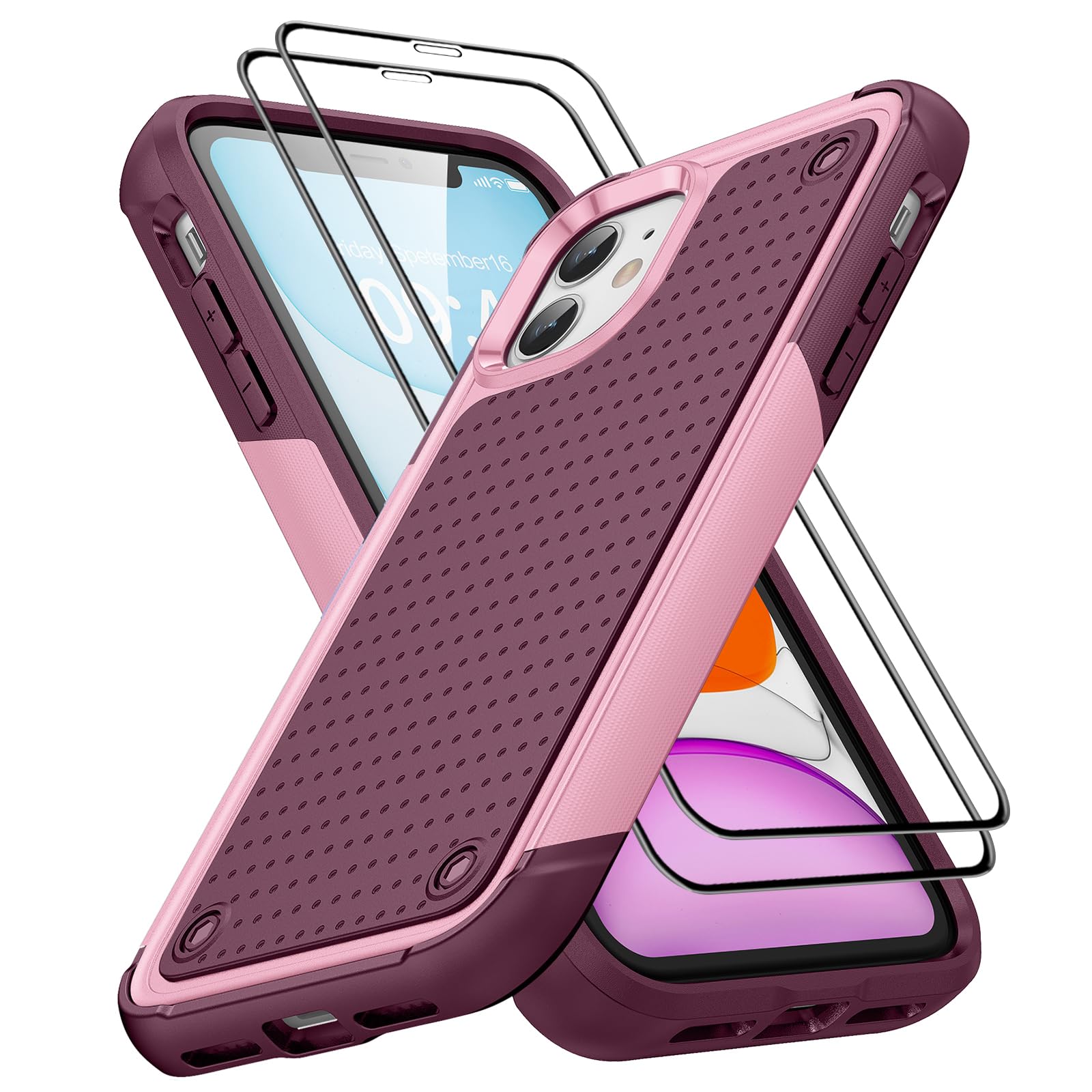 Jeylly for iPhone 11 Case, Heavy Duty Full Body Rugged Shockproof Protection Hybrid Hard PC Non Slip Texture Protective Girls Women Boy Men Cover for