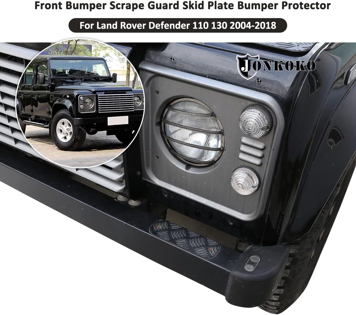 Black Body Anti-Scratch Protection Cover Trim Kit for Land Rover Defender 2004-2018 Auot External Protection Sticker Accessories (Front Bumper Scrape Guard Skid)