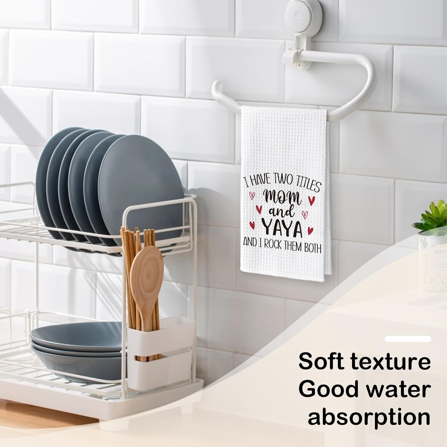 Yaya Gifts Kitchen Towels - Best Grandma Gifts for Christmas from Grandkids Hand Towel for Bathroom, I Have Two Titles Mom and Yaya Hand Tea Towel for Bathroom Kitchen, 16x24inch - Image 4
