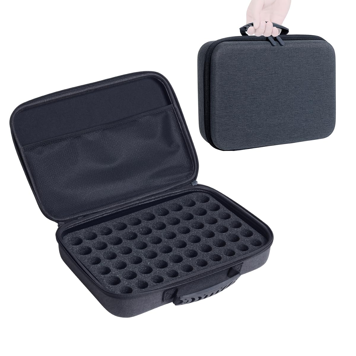 Tragetasche für ätherische Öle, für 60 Fächer für 1–3 ml Rollflaschen, 5 ml, 10 ml, 15 ml Flaschen, Aufbewahrungstasche, Hartschale, EVA, Tasche für ätherische Öle mit abnehmbarem
