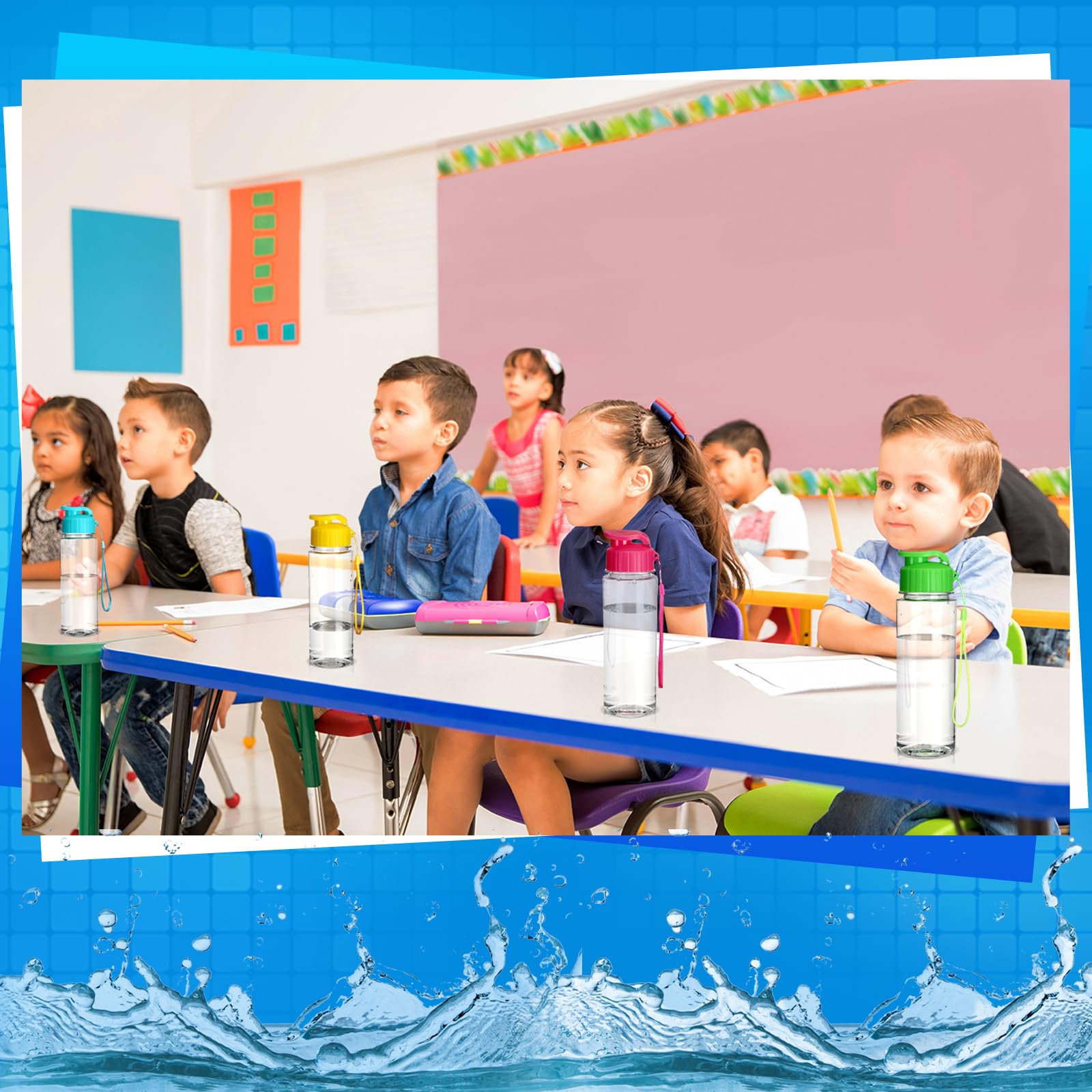 Mifoci 20 botellas de agua de plástico a granel para gimnasio, deportes, adultos y niños, reutilizables, grandes, a prueba de fugas, para fiestas, al aire libre, escuela, aula (colorido, 17 onzas)