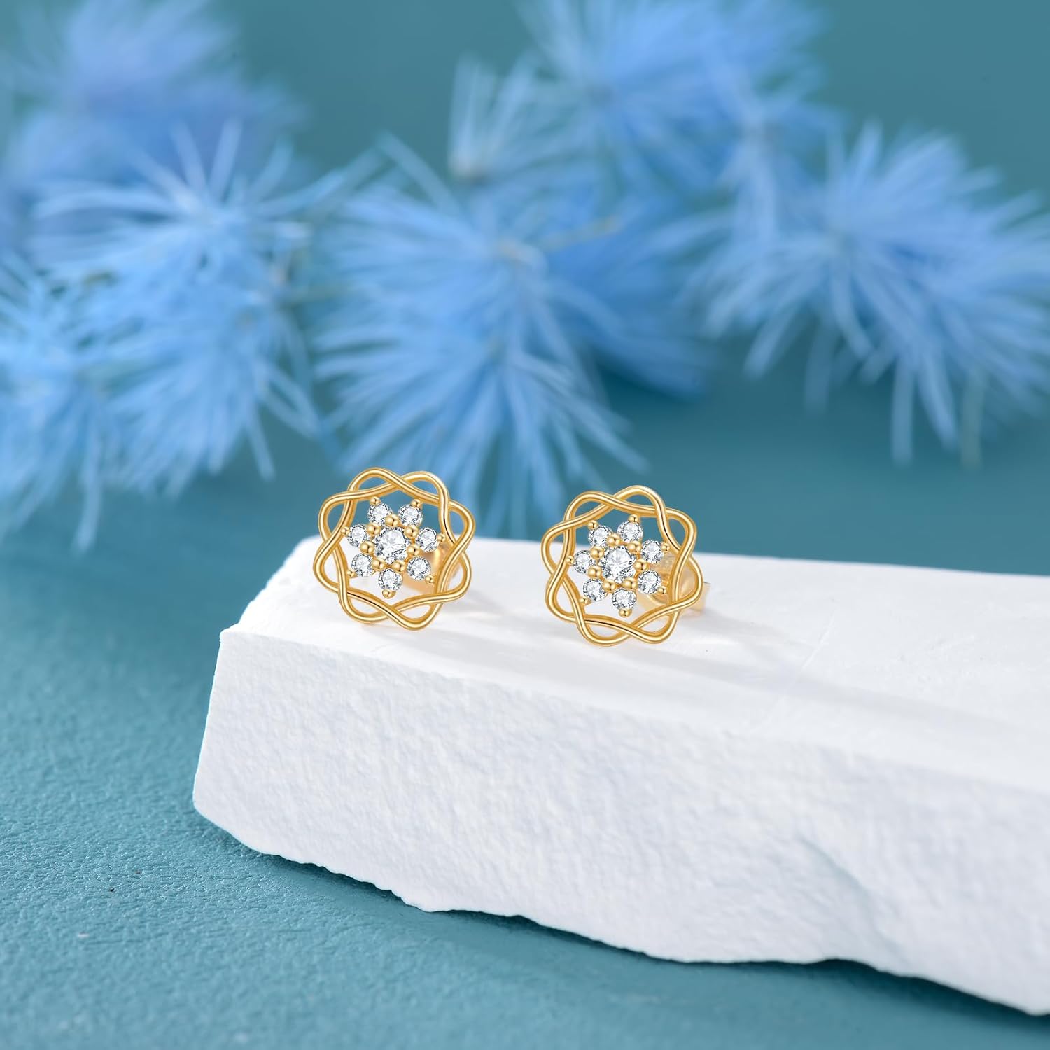 KECHO Christmas Gifts 14k Solid Gold Sunflower Stud Earrings for Women Pineapple Lotus Black Rose Earrings Flower Jewelry Birthday Gifts for Mom Friends