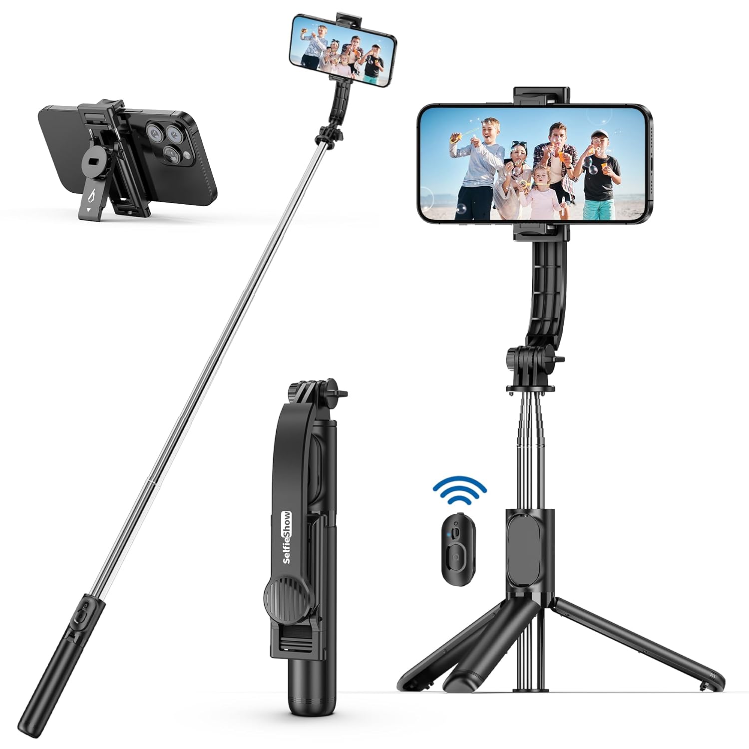 SelfieShow Selfie Stick Extendable Selfie Stick Tripod with Wireless Remote and Tripod Stand Portable Lightweight Compatible with iPhone