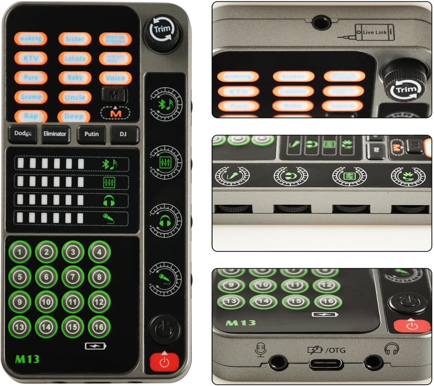 Flylin Changeur de voix portable microphone modulateur 16 effets sonores enregistrement jeu