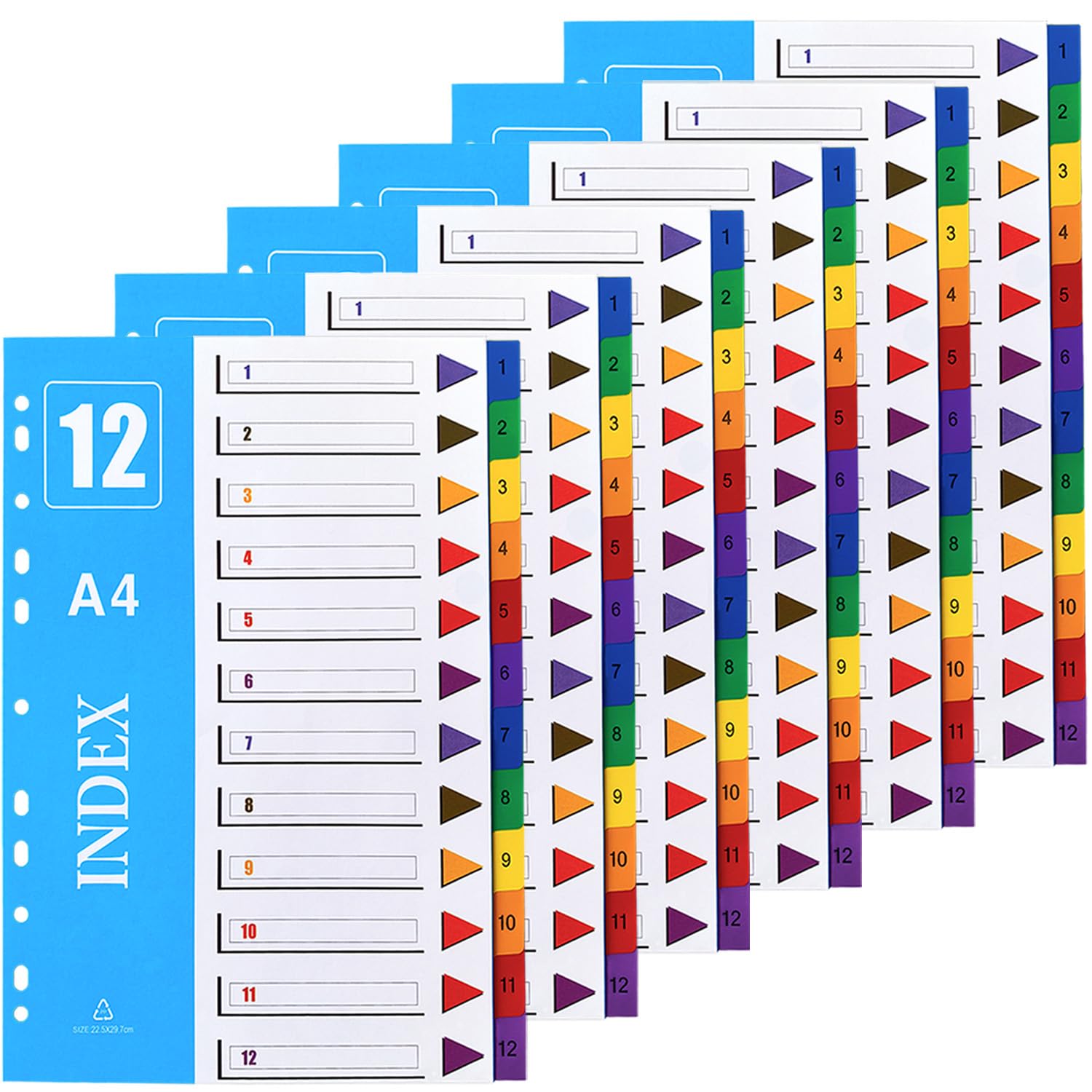 File Dividers A4 【6 Pack】 1-12 Part Folder Dividers Multi Colours Divider for Lever Arch Files Multipurpose Porous Index Dividers for School Home Work Office Organization