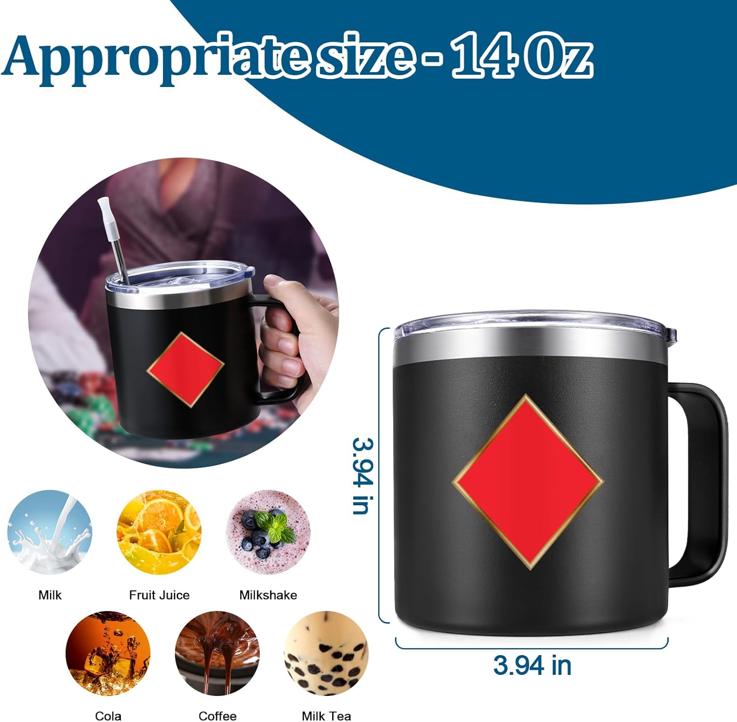 Gtmileo Poker Gifts, 4Pcs Casino Insulated Coffee Mug, Christmas Holiday Birthday Gambling Gifts for Poker Players Men Women (14Oz-Black) - Image 5