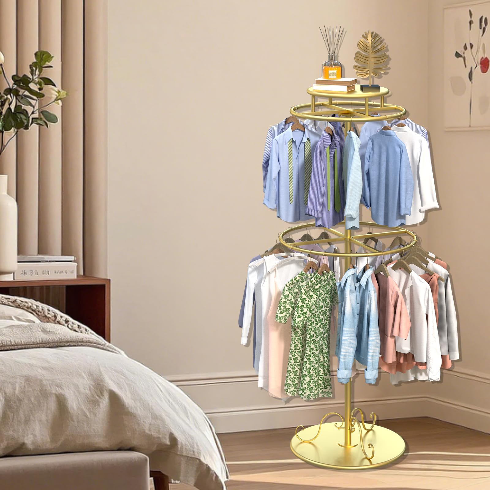 Portant à Vêtements Rotatif Au Sol, Porte-vêtements Rond Multifonction