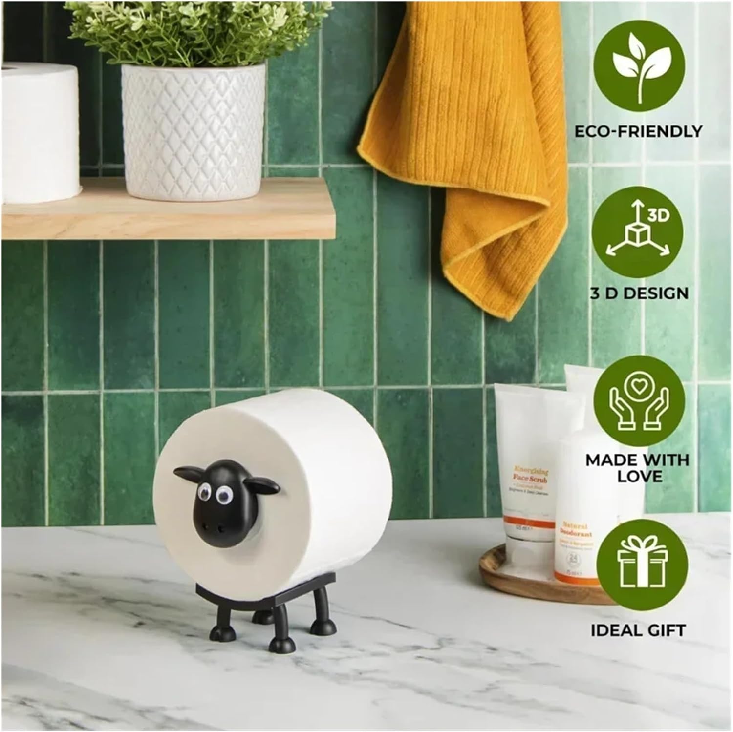 1/3pcs Sheep Toilet Roll Holder Funny Toilet Paper Holder Free Standing Bathroom Set Cute Black Sheep Roll Rack Bathroom Decor(L138PBD)