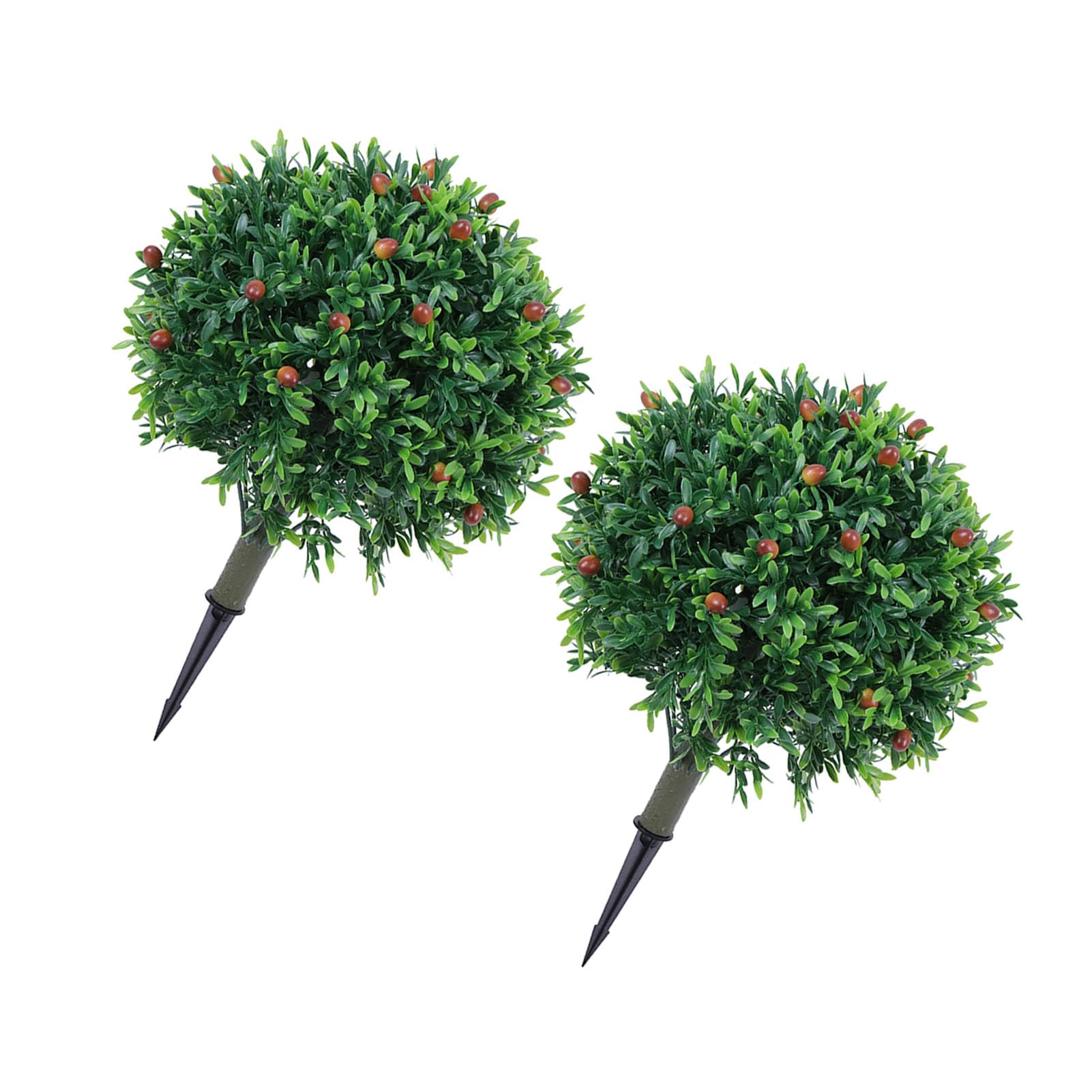 Sztuczny Krzew Bukszpanu, Zestaw 2 Realistycznych Drzew Kulistych Topiary 17,7 Cala z Kolcem Uziemiającym, Sztuczne Rośliny Odporne na Promieniowanie do Dekoracji na Ganku w