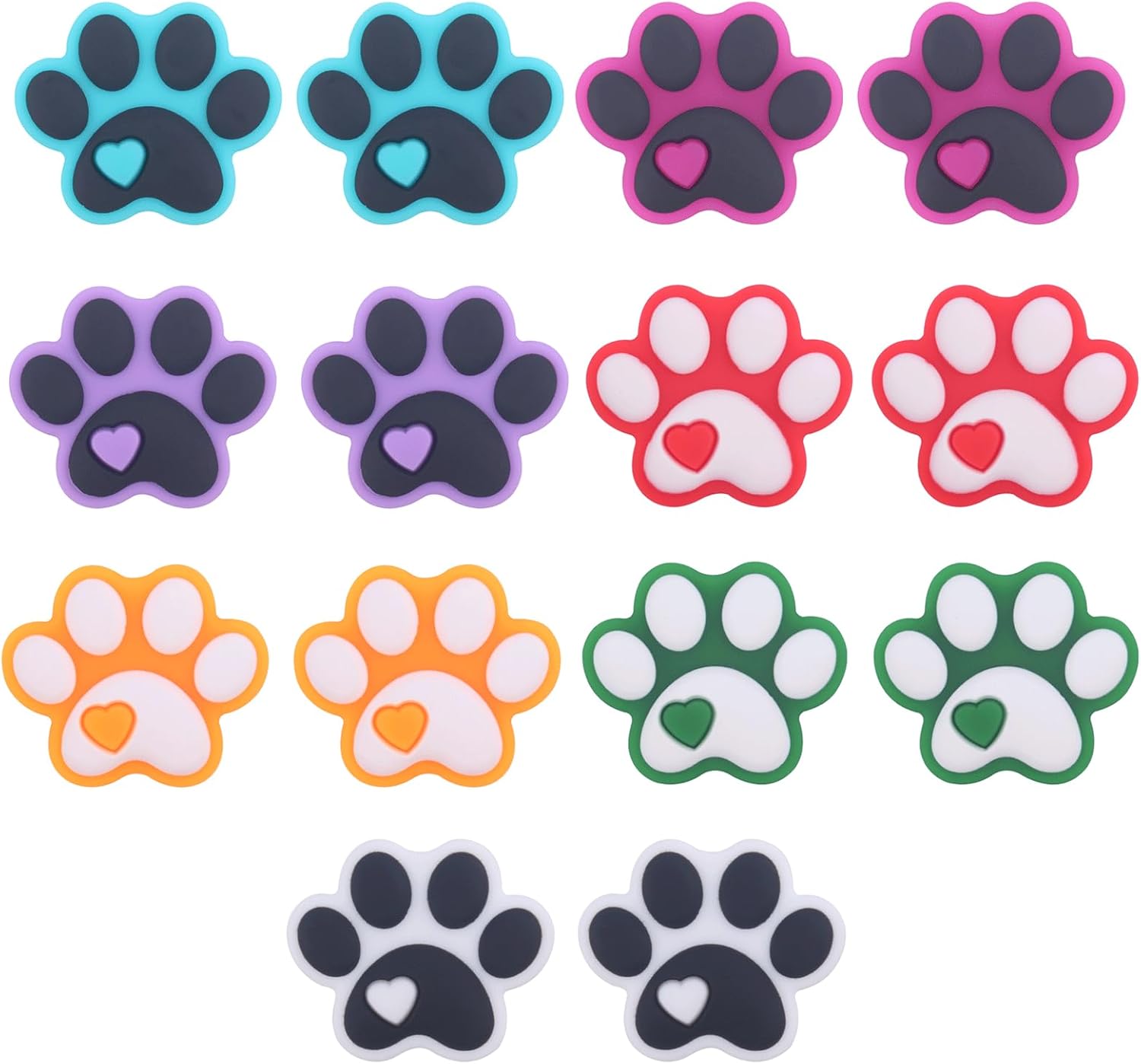 14PCS Dog Paw Silicone Beads Colorful Silicone Beads Bulk Spacer Beads Colorful Focal Beads for DIY Craft Garland Keychain Lanyard Necklace Bracelet Jewelry Making Accessories Handmade Crafts