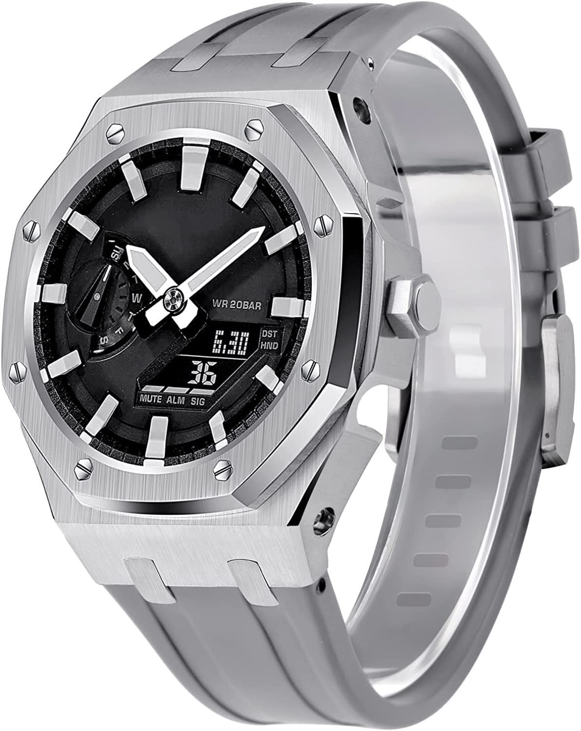 Boîtier montre métal antichoc de 5ème génération avec bracelet fluororubber - 8