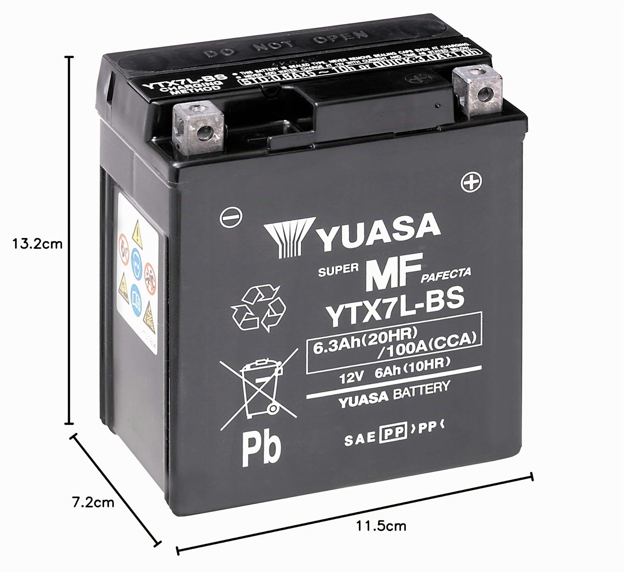 Yuasa YTX7L 12V 100 CCA Batería de moto AGM VRLA libre de mantenimiento