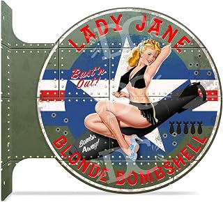 Decorative Concepts WWII Vintage Pin-Up Girl Bomber Nose Art Themed Personalized Double Sided Garage Flange Sign