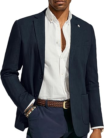 PJ PAUL JONES Men's Casual Linen Blazer Lightweight 2-Button Unlined Sport Coat, Breathable Cotton-Linen Suit Jacket for All Occasions