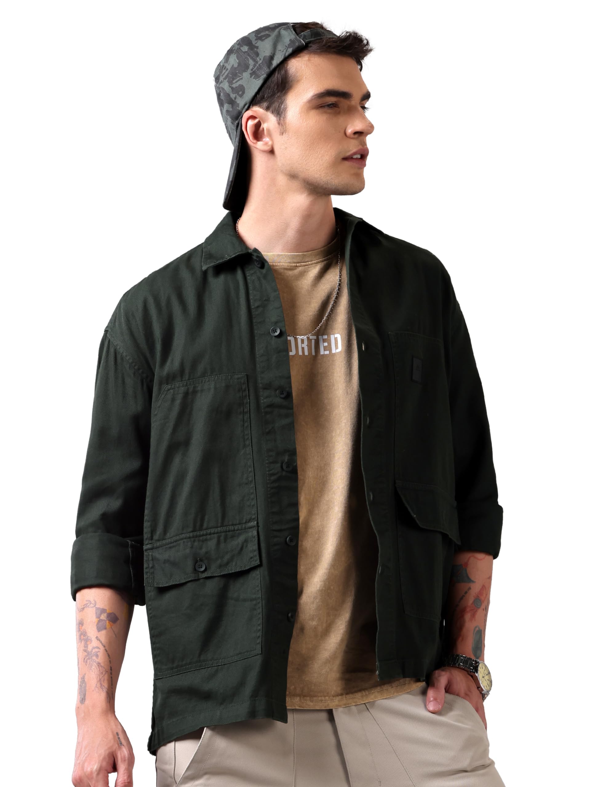 Beyoung Solid Cotton Twill Shirt for Men