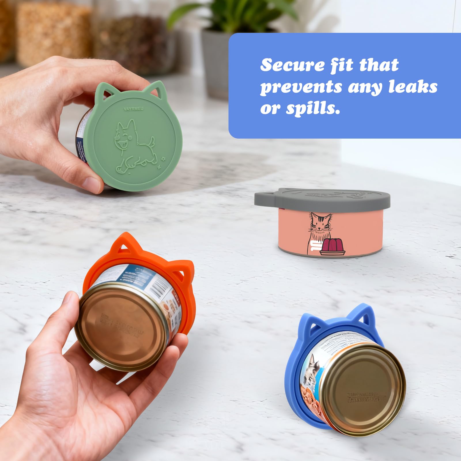 VAYRMEU 4 Pack Pet Food Can Cover Silicone Food Can Lids,Universal BPA Free, One Fit Most Standard Size Food Cans - 5