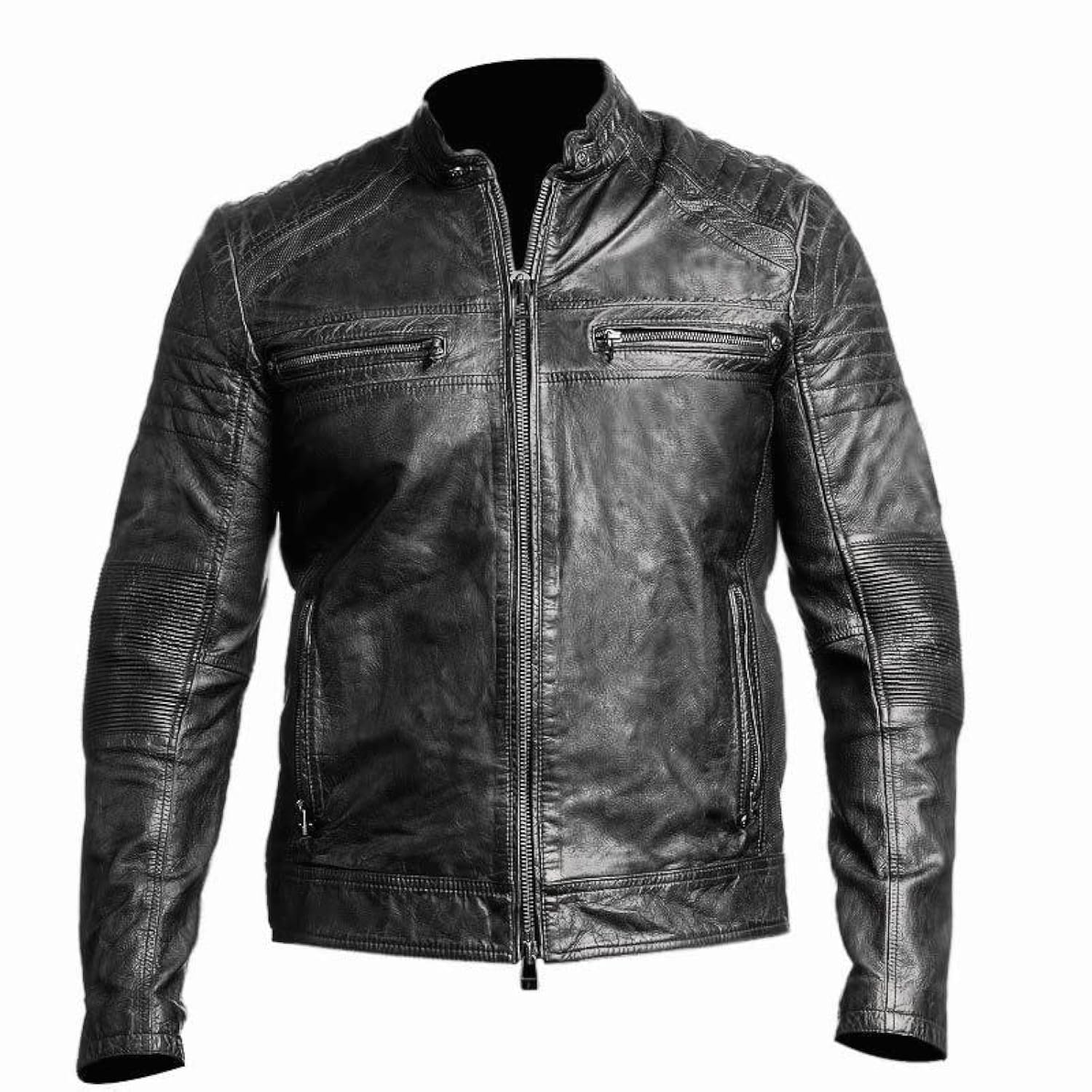 DECIMAL Mens Black BROWN Genuine Lambskin Leather Biker Jacket VINTAGE REAL MOTORCYCLE JACKETS FOR MEN
