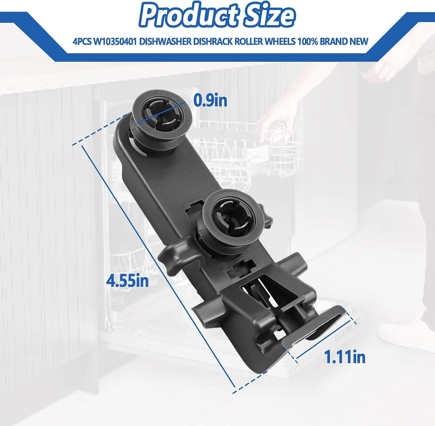 W10350401 Dishwasher Dishrack Roller Wheels Fit for Whirlpool for Kitchen-Aid for Kenmore for Jenn-Air Dishwasher Replace AP6020157 W10195336 PS11753471 4PCS