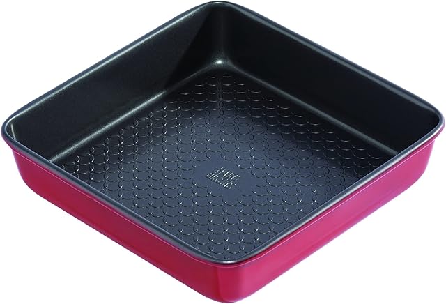 Hairy Bikers BKW1528 Square Cake Tin Non Stick Carbon Steel Oven Baking Tray Dish Washer and Freezer Safe 9 Inch Red 24 X 24 X 5.2CM Approx