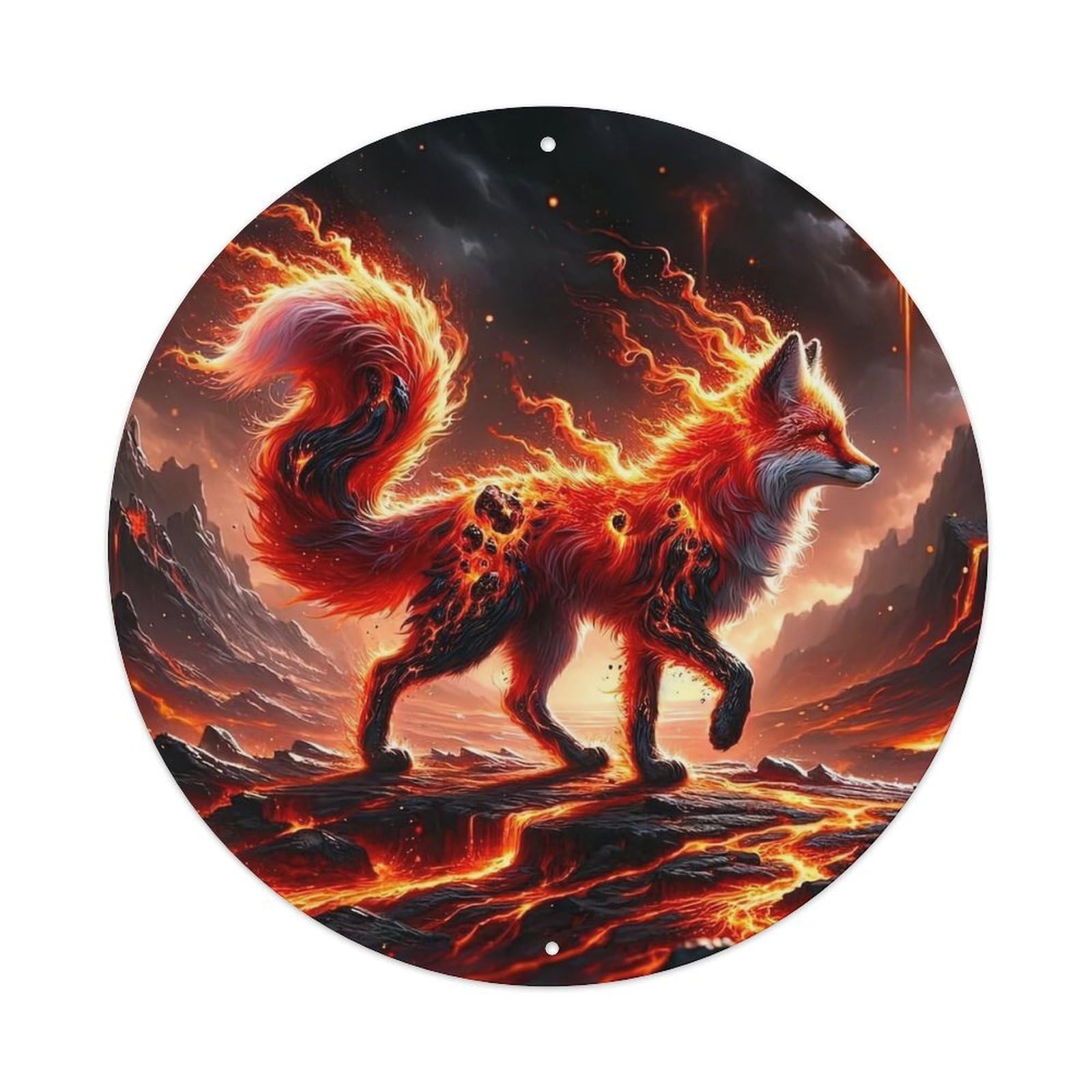 Animal Fox Art Poster Vintage Metal Tin Sign Plaque Wall Decor for Cafe, Club, Garden Round Metal Poster 8x8Inch