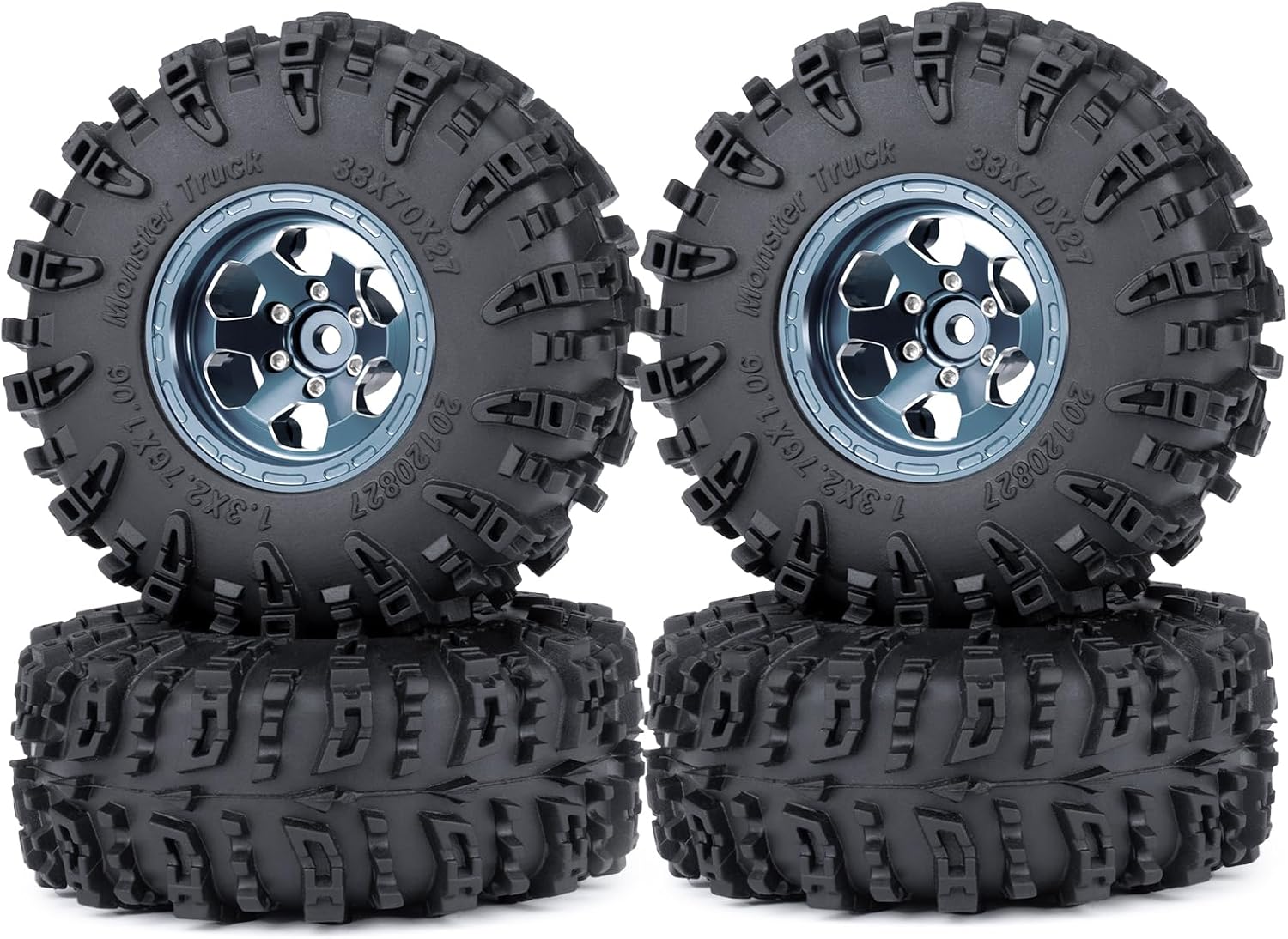 4PCS 1.3" Aluminium Wheels Rims Hub & 70mm Soft Rubber Tires Upgrade Parts for 1/24 Axial SCX24 1/18 Tra-xxas TRX4-M RC Crawler Car (Titanium Grey)