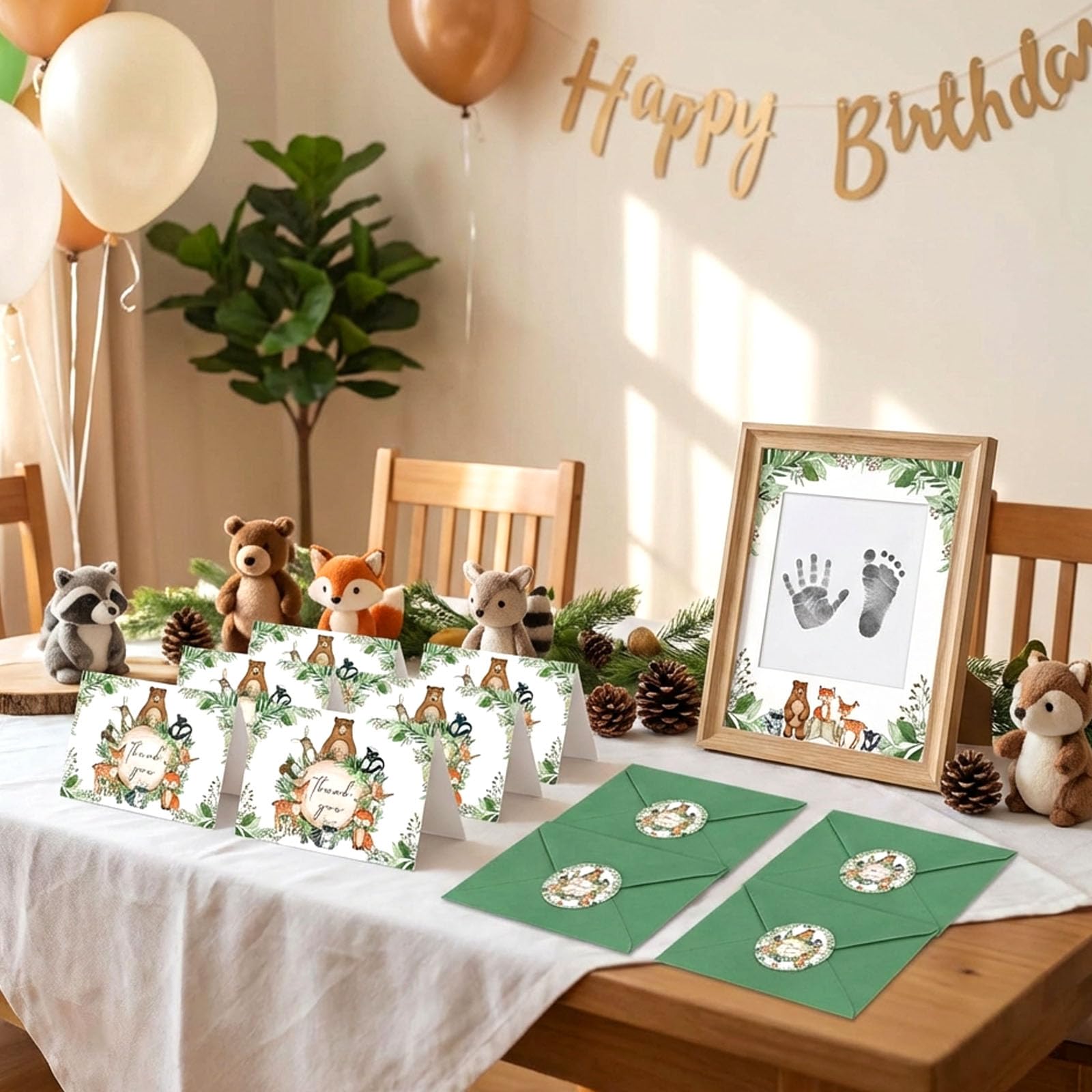 Woodland Dankeskarten, Waldtiere, Dankeskarten, 10,2 x 15,2 cm, mit passenden Umschlägen und Aufklebern, grüne Notizkarten, Wald-Baby-Party, Geburtstag, Dankeskarten (50 Stück)