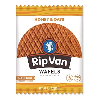 Rip Van Wafels Honey and Oats Stroopwafels, Healthy Snacks, Non-GMO, Keto Friendly, Office Snacks, Low Sugar (3g), Low Calorie, 12 Pack