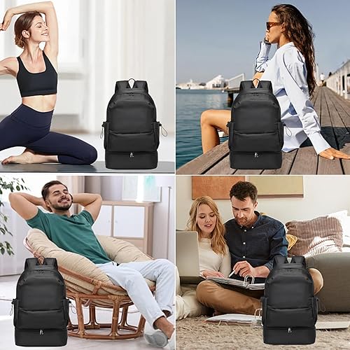 Miniatura 6 de seyfocnia Mochila de gimnasio para hombres, mochila de viaje impermeable con compartimento para zapatos, bolsa de gimnasio deportiva ligera, Negro