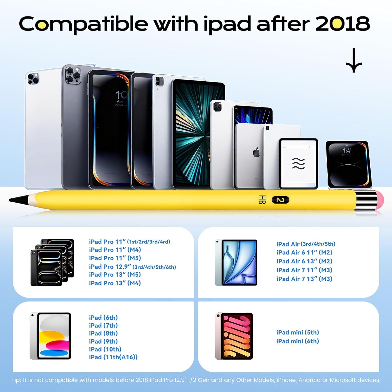 Stylus Pen for iPad 2025-2018 Faster Charge Apple Pencil with Palm Rejection Tilt Sensitivity 2B Pencils Appearance Magnetic Pen for Mini 5/6, iPad 6/7/8/9/10/A16, Air 3/4/5/6/7, IPad Pro11/12.9"/13"