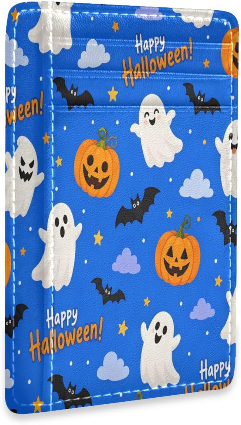 Halloween Pumpkins RFID Blocking Slim Wallet Credit Card Holder