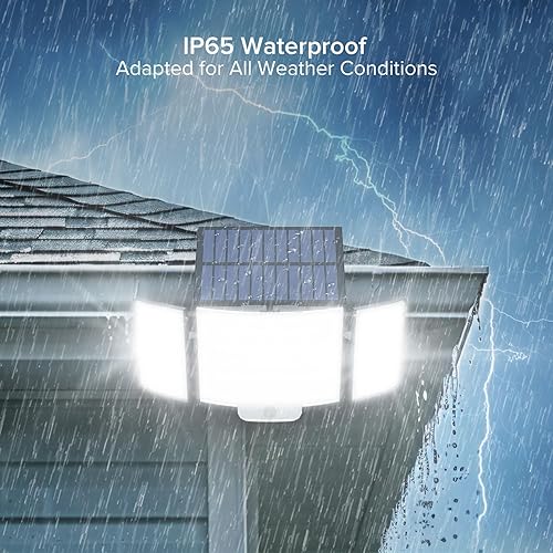 Miniatura 6 de JJX Luces solares para exteriores, 3000 lúmenes, 238 LED, 1 paquete de 3 cabezales con sensor de movimiento, luces para exteriores, 6500 K, IP65,