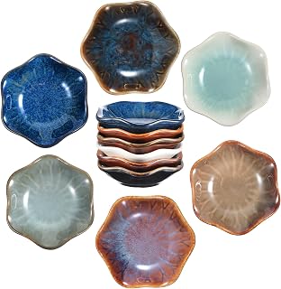 12 Pack Ceramic Dipping Bowls, 3.9 Inch Multicolor Reactive Glaze Soy Sauce Dishes for Sushi Condiments, Tomato, Flower Design, Dishwasher Safe