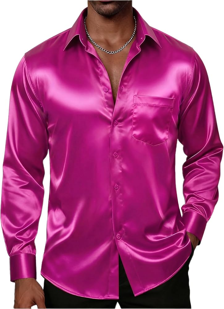 DiBanGu Hot Pink Shirts Solid Long Sleeve Dress Shirts for Men Luxury Shiny  Silk Magenta Shirts Wrinkle-Free Beach Shirt : Amazon.ca: Clothing, Shoes &  Accessories