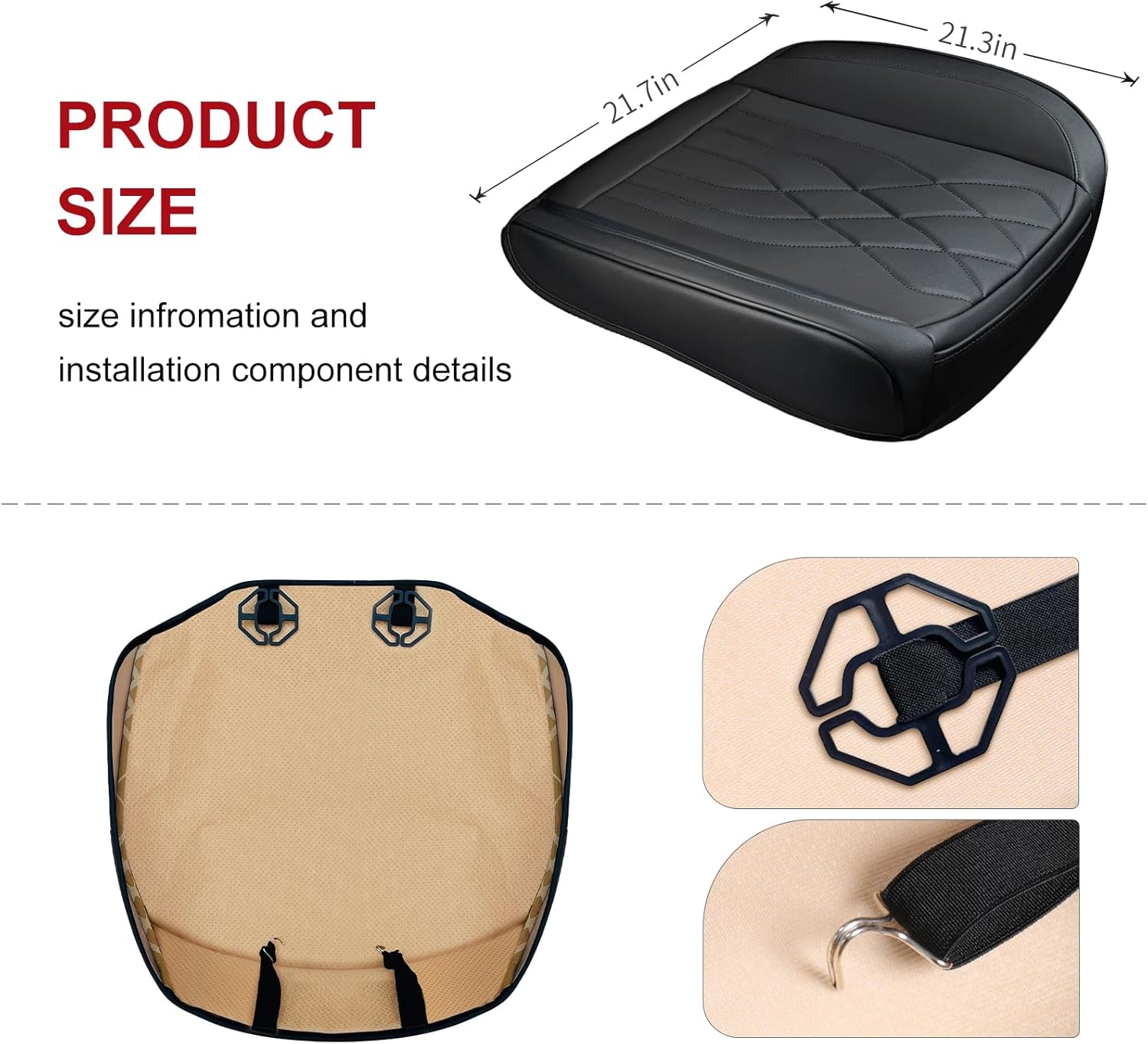 Sanwom Luxury Faux Leather Car Seat Cover Front Bottom Seat Cushion Cover, Anti-Slip and Wrap Around The Bottom, Fits 95% of Vehicles (Black) Black 1P