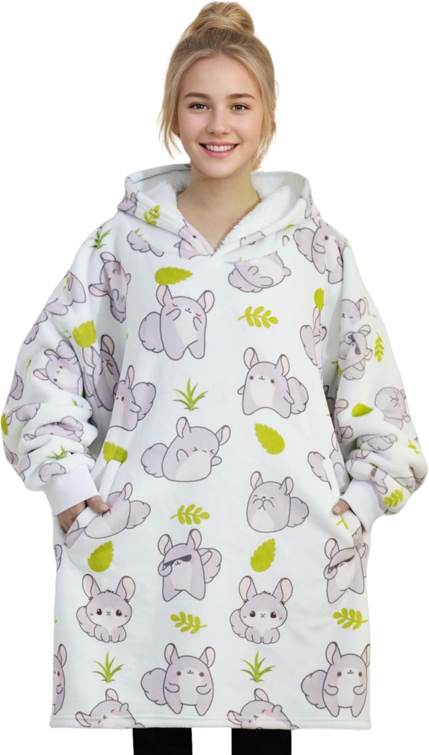 Chinchilla Gifts for Women Men, Blanket Hoodie Gifts for Chinchilla Lovers on Birthday, Christmas, One Size - Full Printed