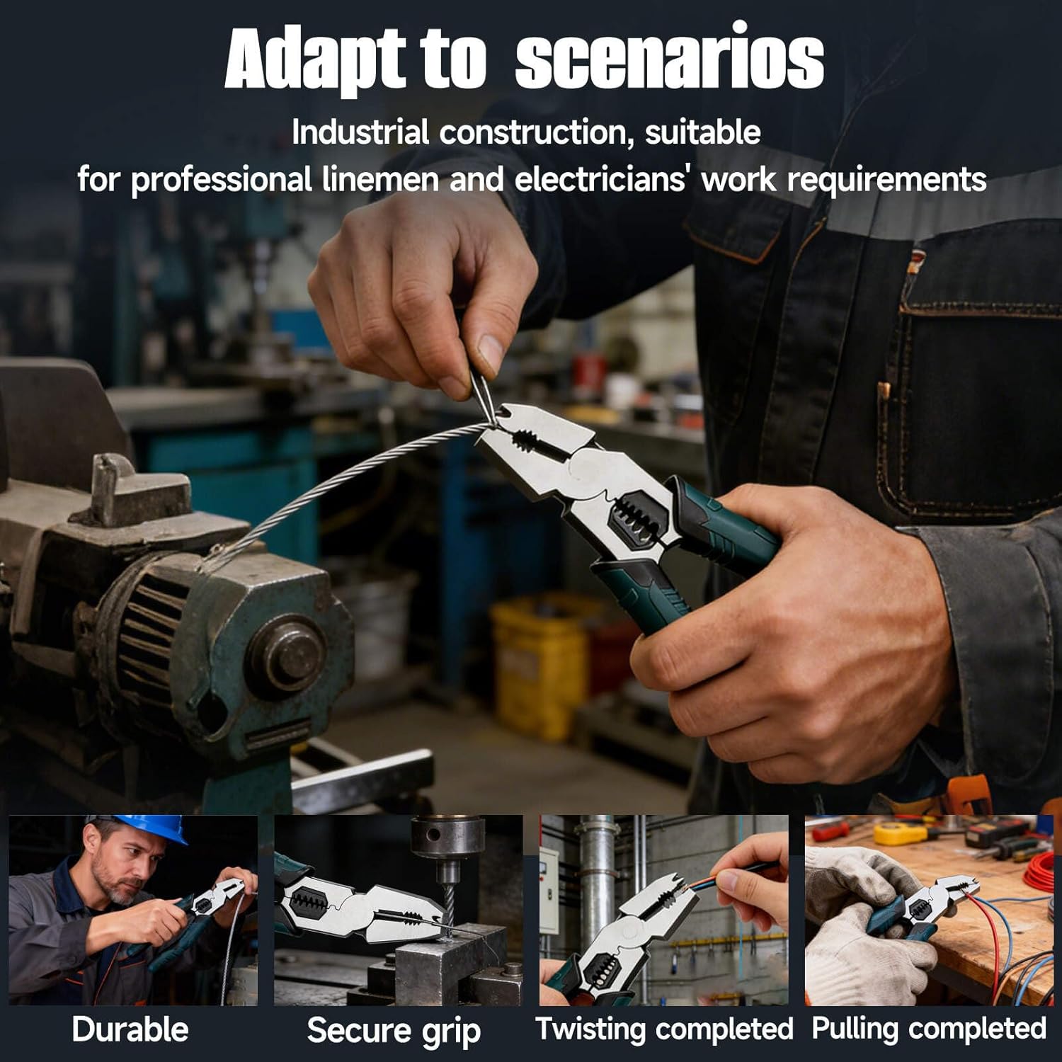 Industrial-Grade Multi-function Cutting Pliers, High-Leverage 8-in-1 Pliers with Nail Puller, Heavy-Duty Wire Cutters & Wire Stripper for Electrician Tools, Lineman, Ironworker & Hand Tools