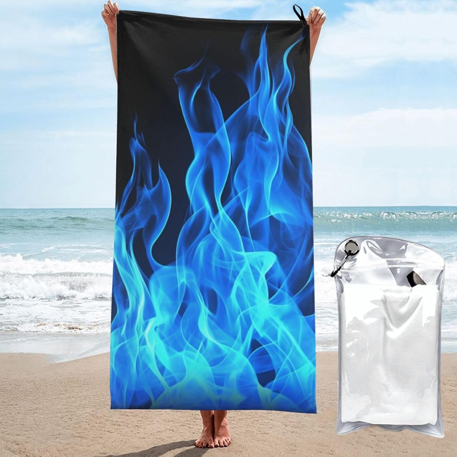 KHiry Microfiber Towel Beach Towels Blue Flame Quick Dry Towel Soft Lightweight Travel Towels Absorbent Large Easy Pack Travel Things Beach Blanket for Gym Sports Swimming