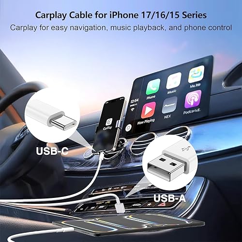 Vista 55 de Carplay - Cable de carga USB C para iPhone 16 15 Pro Max, paquete de 4 [3/3/6/6 pies] 60 W USB C a USB C cable y USB A a USBC cable de carga rápida